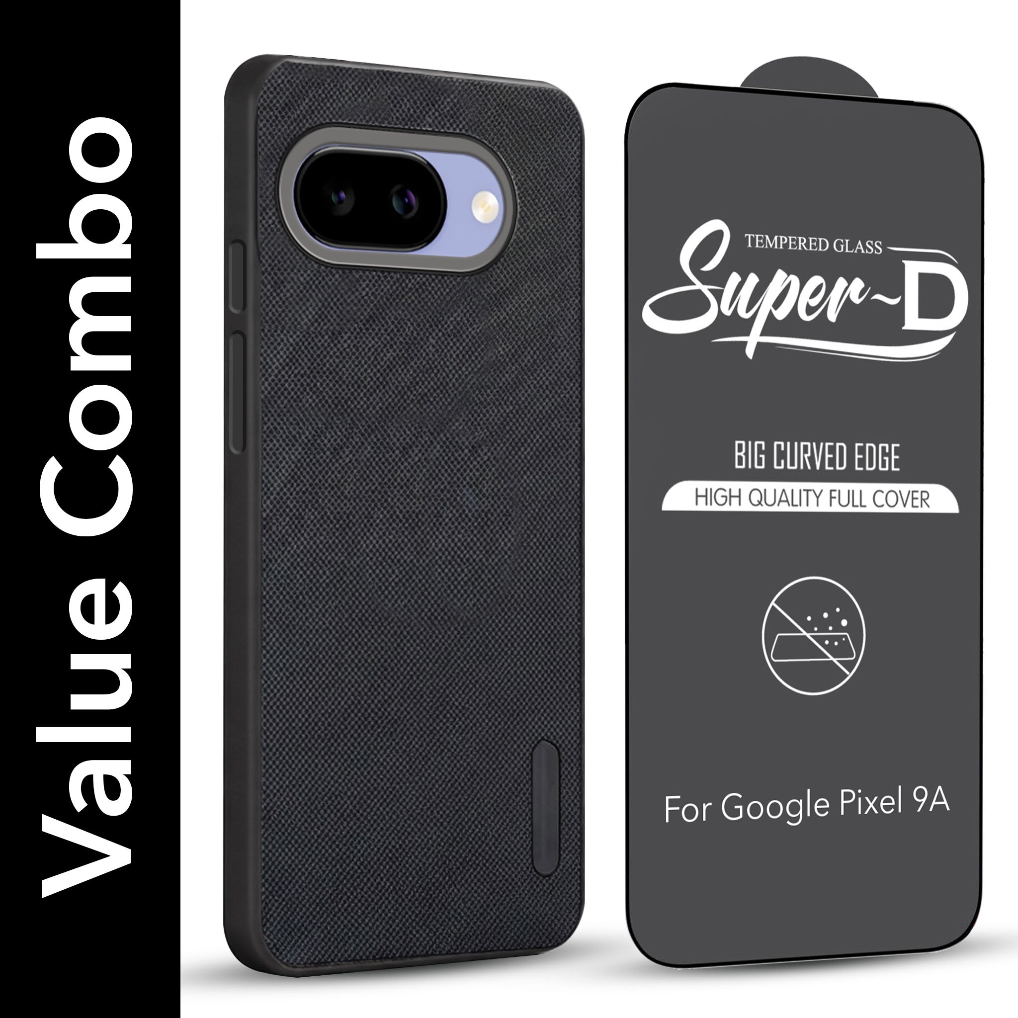 For Google Pixel 9A Combo (Textured Grip Design | Micro-Fiber Cloth Inside | Oleophobic Coating Screen Glass)