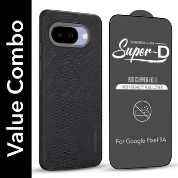 For Google Pixel 9A Combo (Textured Grip Design | Micro-Fiber Cloth Inside | Oleophobic Coating Screen Glass)