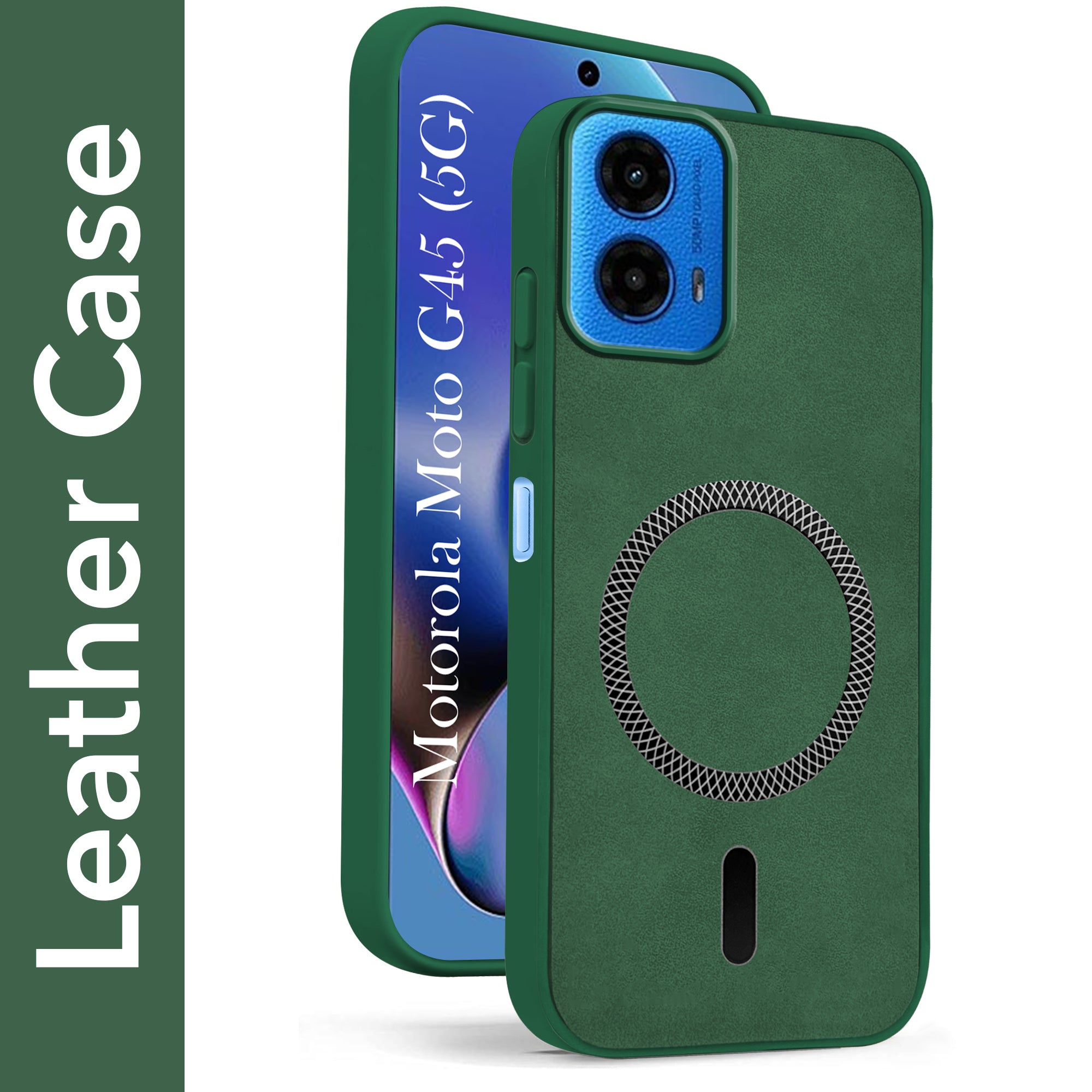 For Motorola Moto G45 Back Cover Case Leather Finish (MagSafe Compatible Wireless Charging | Soft Touch | Camera Bump Protection)