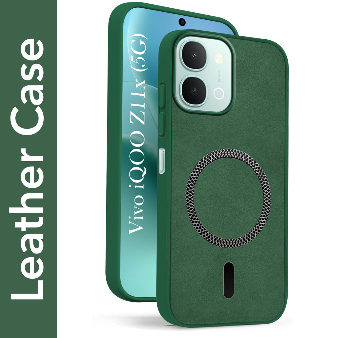 For Vivo iQOO Z11x 5G Back Cover Case Leather Finish (MagSafe Compatible Wireless Charging | Soft Touch | Camera Bump Protection)