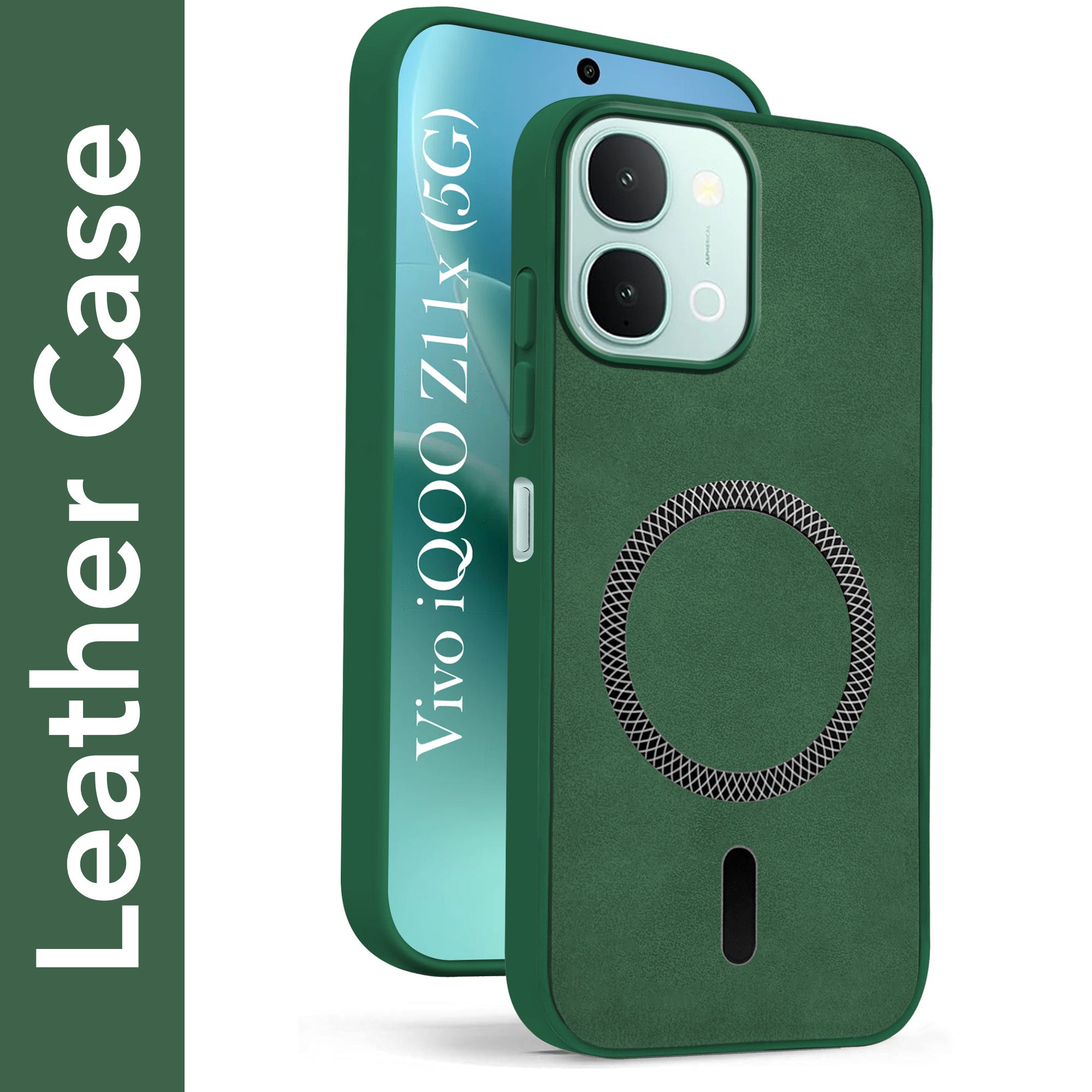 For Vivo iQOO Z11x 5G Back Cover Case Leather Finish (MagSafe Compatible Wireless Charging | Soft Touch | Camera Bump Protection)