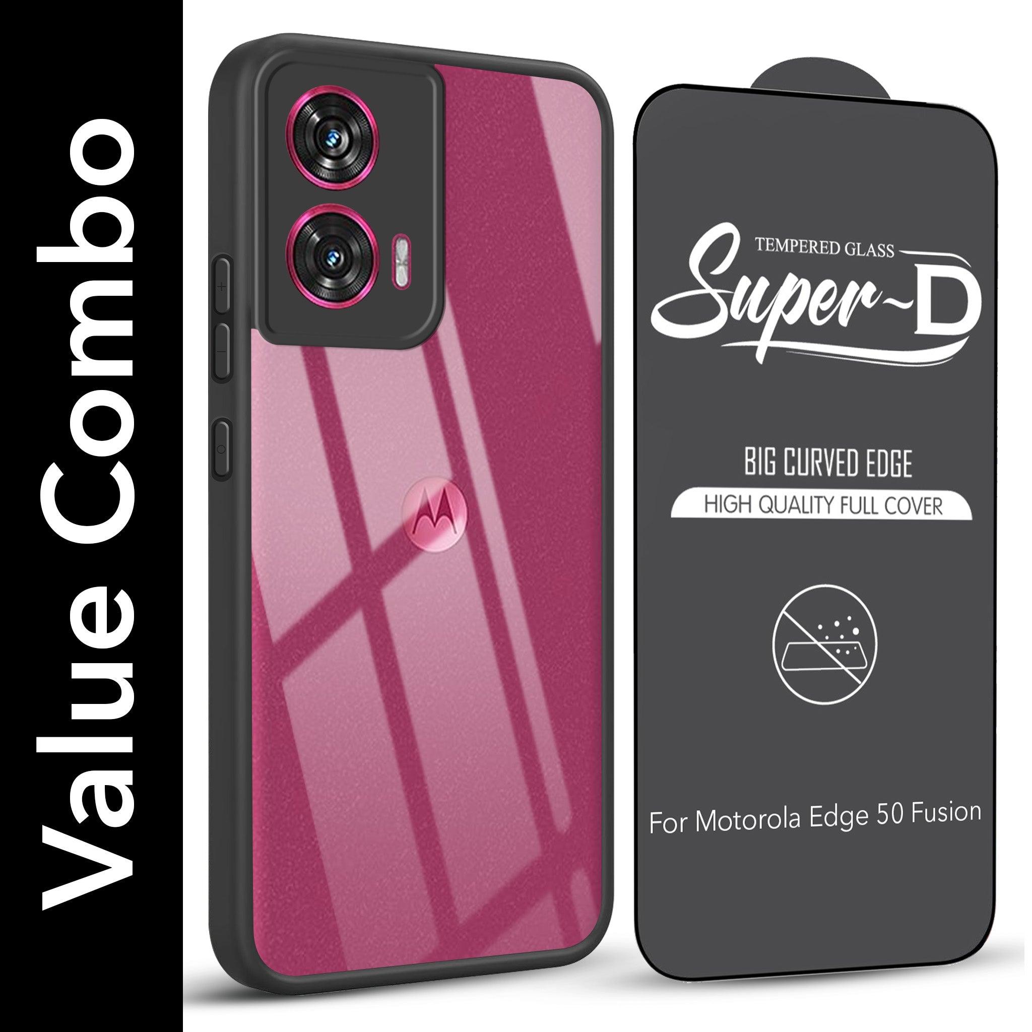 For Motorola Moto Edge 50 Fusion Combo with Back Cover and 9H Tempered Glass (Lifetime Anti-Yellow | Crystal Clear Shockproof | Oleophobic Coating Screen Glass)