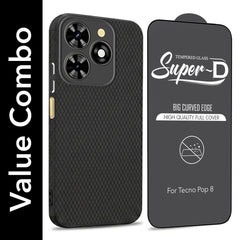 For Tecno Pop 8 Combo with Back Cover and 9H Tempered Glass (Liquid Silicone | Camera Protection | Oleophobic Coating Screen Glass)