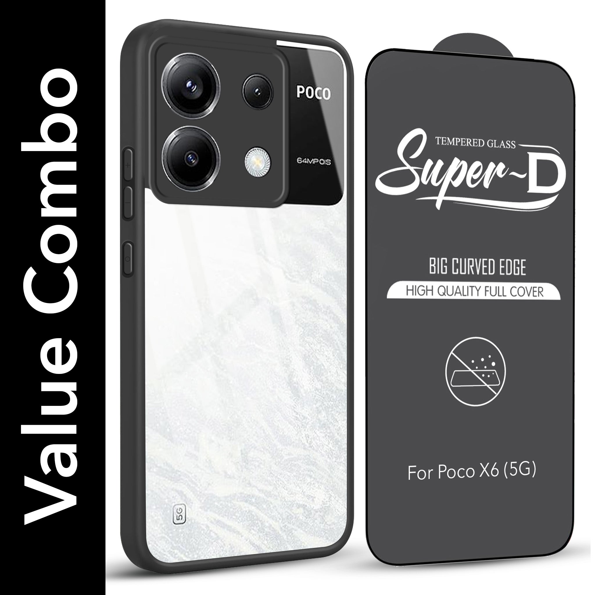 For Poco X6 5G Combo with Back Cover and 9H Tempered Glass (Lifetime Anti-Yellow | Crystal Clear Shockproof | Oleophobic Coating Screen Glass)