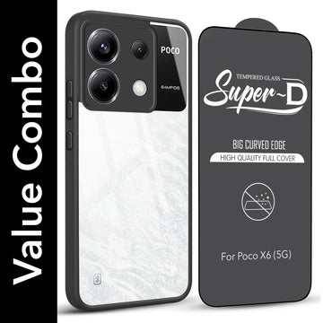 For Poco X6 5G Combo with Back Cover and 9H Tempered Glass (Lifetime Anti-Yellow | Crystal Clear Shockproof | Oleophobic Coating Screen Glass)