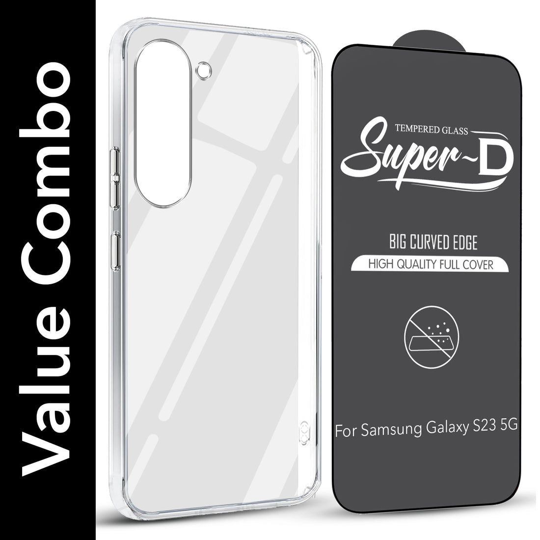 For Samsung Galaxy S23 5G Combo with Back Cover and 9H Tempered Glass (Lifetime Anti-Yellow | Sleek Hard Crystal | Oleophobic Coating Screen Glass)