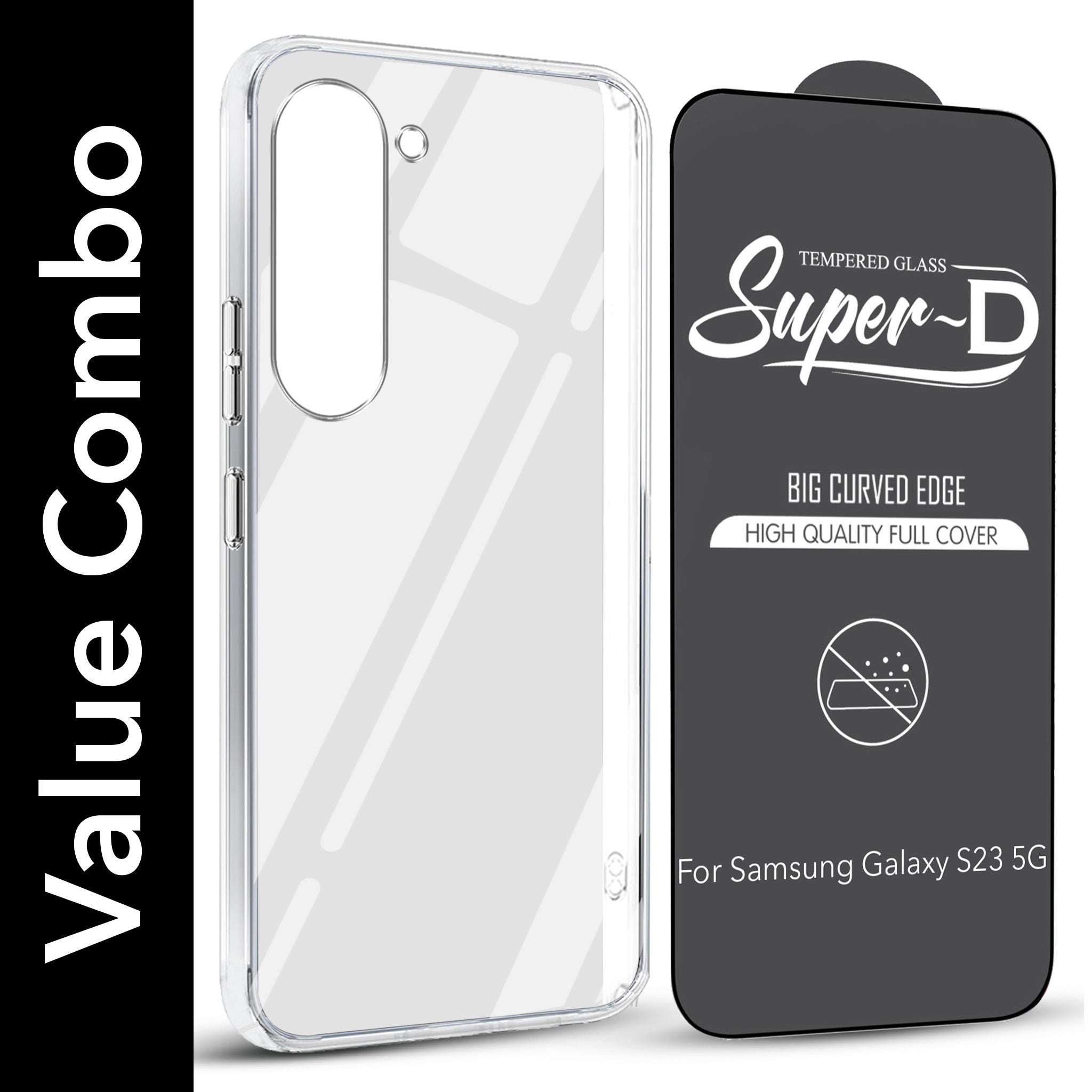 For Samsung Galaxy S23 5G Combo with Back Cover and 9H Tempered Glass (Lifetime Anti-Yellow | Sleek Hard Crystal | Oleophobic Coating Screen Glass)