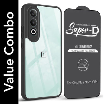 For Oneplus Nord CE 4 Combo with Back Cover and 9H Tempered Glass (Lifetime Anti-Yellow | Crystal Clear Shockproof | Oleophobic Coating Screen Glass)