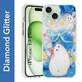 For Apple iPhone 15 Plus Back Cover Case (Luxury Floral Glitter Cute Butterfly | Diamond Studded Camera Bump | Girls & Women Design)