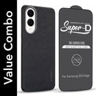 For Samsung Galaxy S25 Edge Combo with Back Cover and 9H Tempered Glass (Textured Grip Design | Micro-Fiber Cloth Inside | Oleophobic Coating Screen Glass)