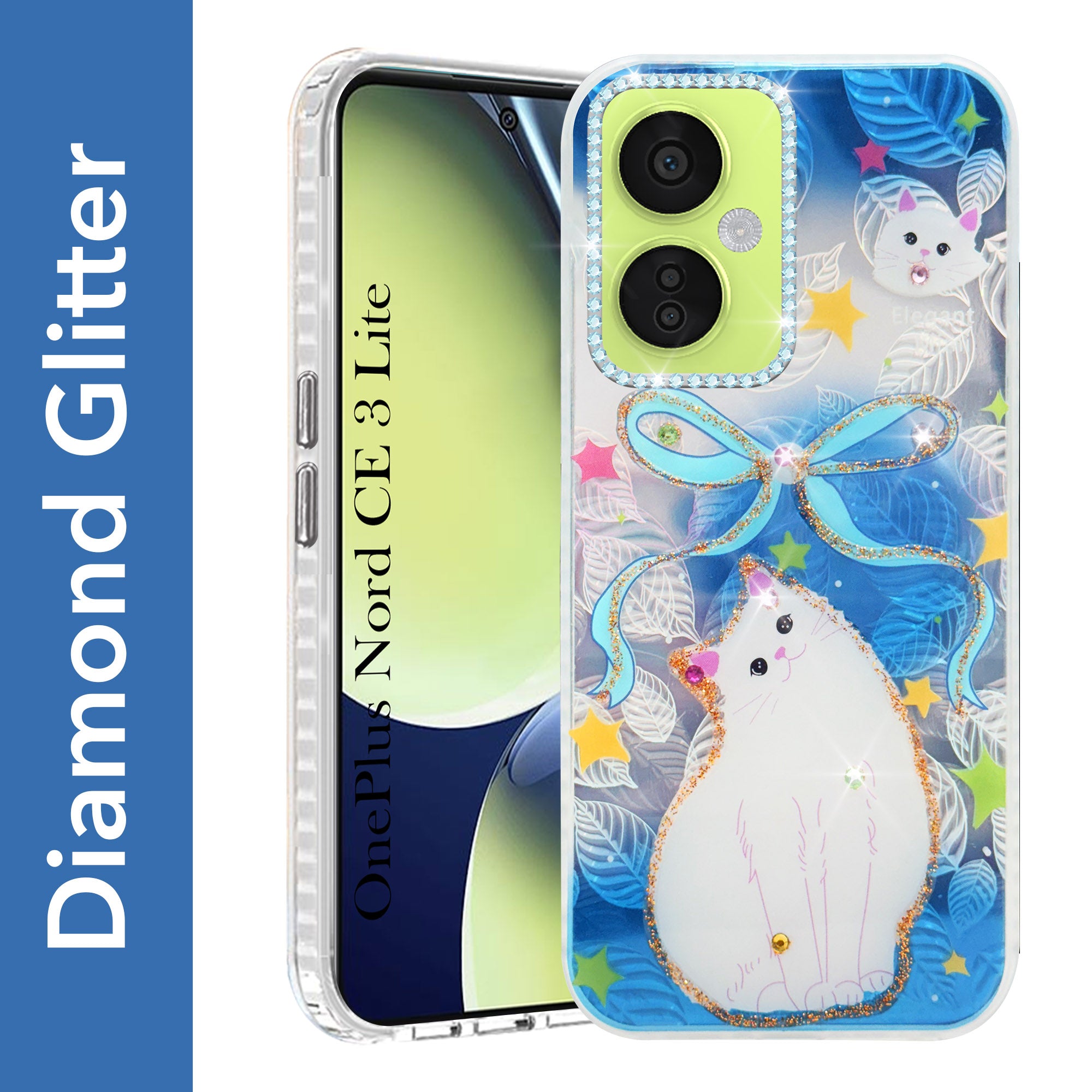 For OnePlus Nord CE 3 Lite Back Cover Case (Luxury Floral Glitter Cute Butterfly | Diamond Studded Camera Bump | Girls & Women Design)