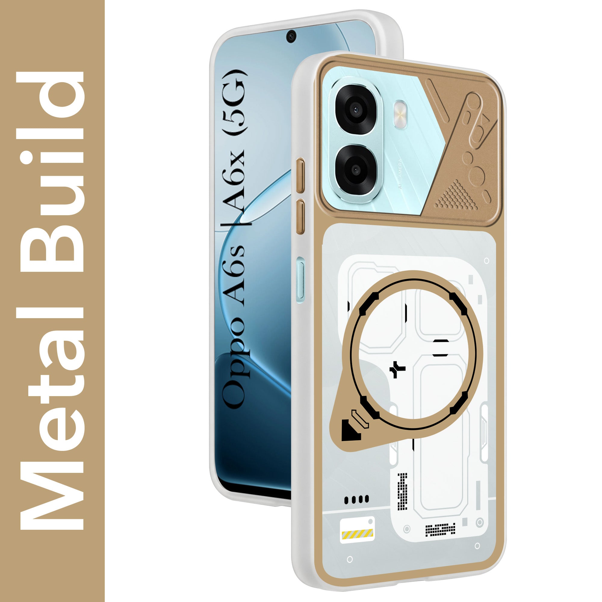 For Oppo A6X | Oppo A6S Metallic Back Cover Case (Metallic Camera Protection & Buttons | Translucent Milky Shade | Hard Polycarbonate)
