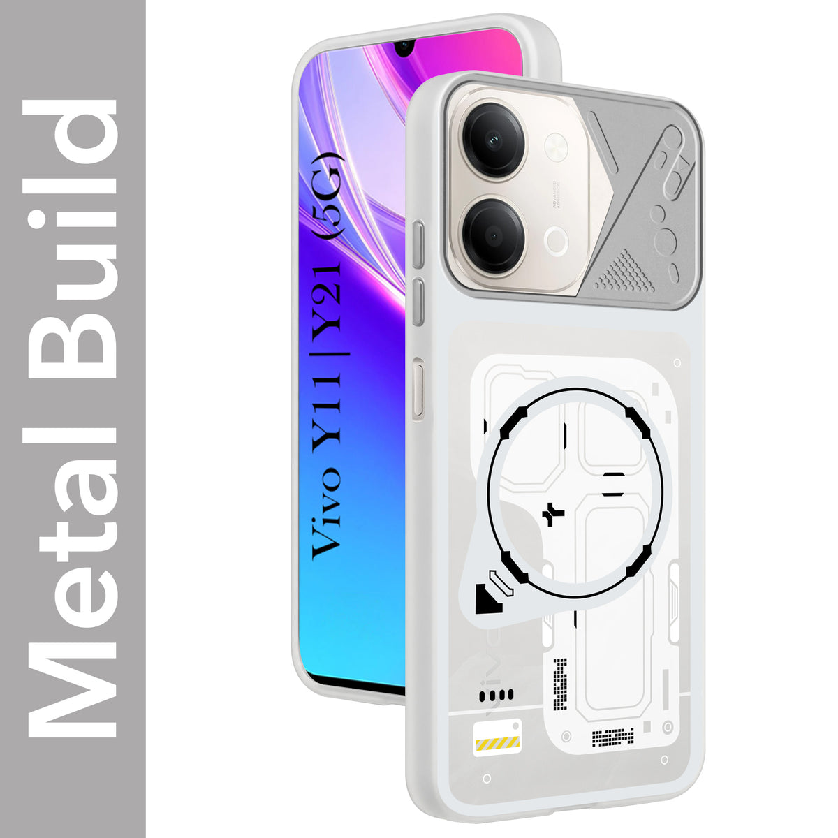 For Vivo Y11 | Vivo Y21 5G Metallic Back Cover Case (Metallic Camera Protection & Buttons | Translucent Milky Shade | Hard Polycarbonate)