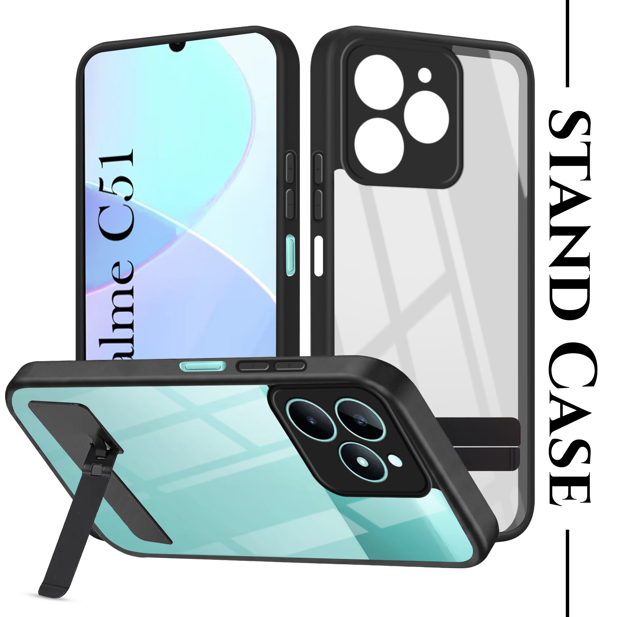 For Realme C51 Back Cover Case (Built-in Stand | Lifetime Anti Yellow | Kickstand Shockproof | Camera Protection | MagSafe Compatible)