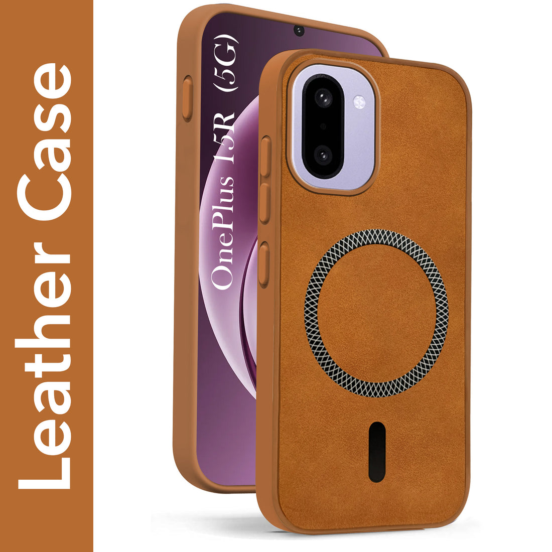For OnePlus 15R Back Cover Case Leather Finish (MagSafe Compatible Wireless Charging | Soft Touch | Camera Bump Protection)