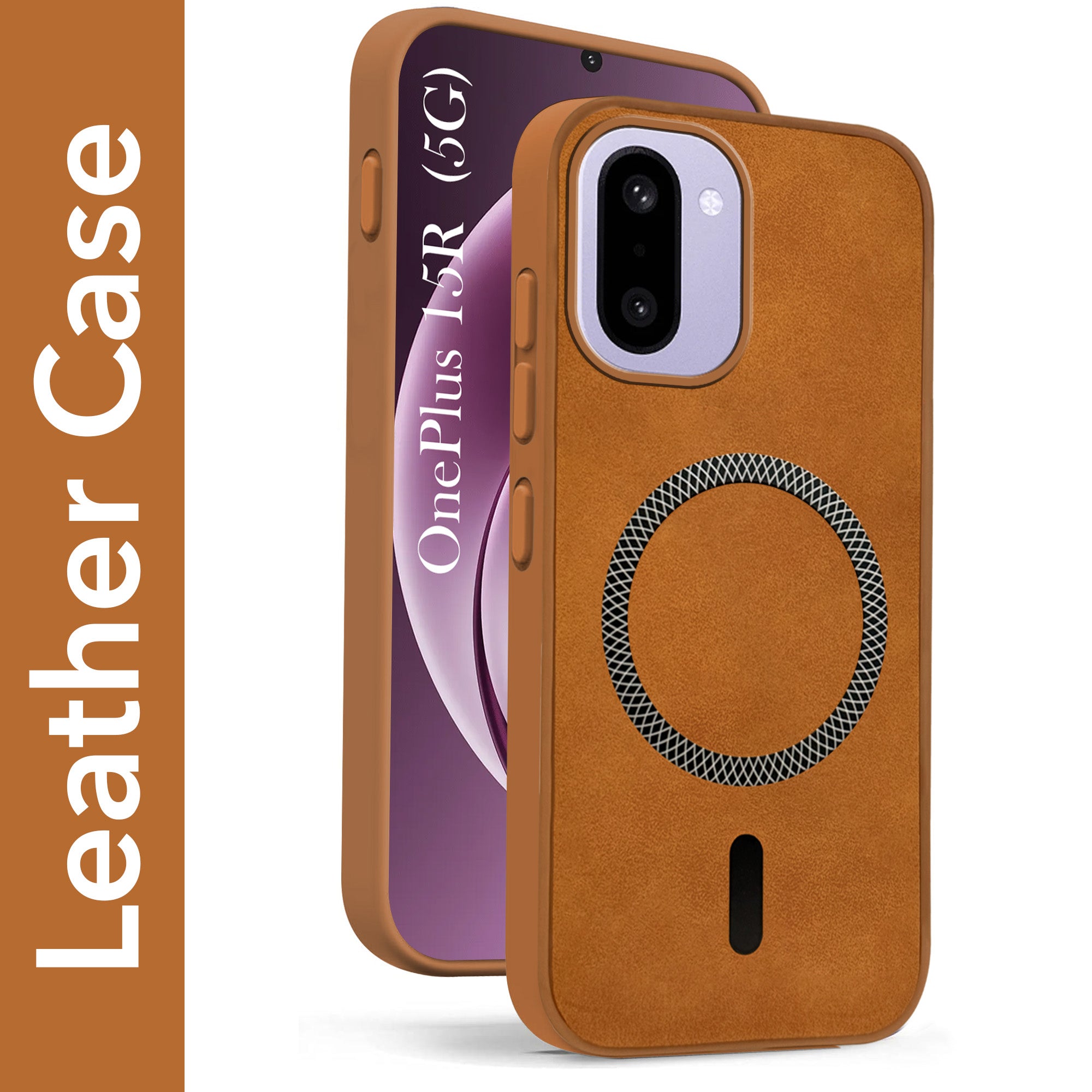 For OnePlus 15R Back Cover Case Leather Finish (MagSafe Compatible Wireless Charging | Soft Touch | Camera Bump Protection)