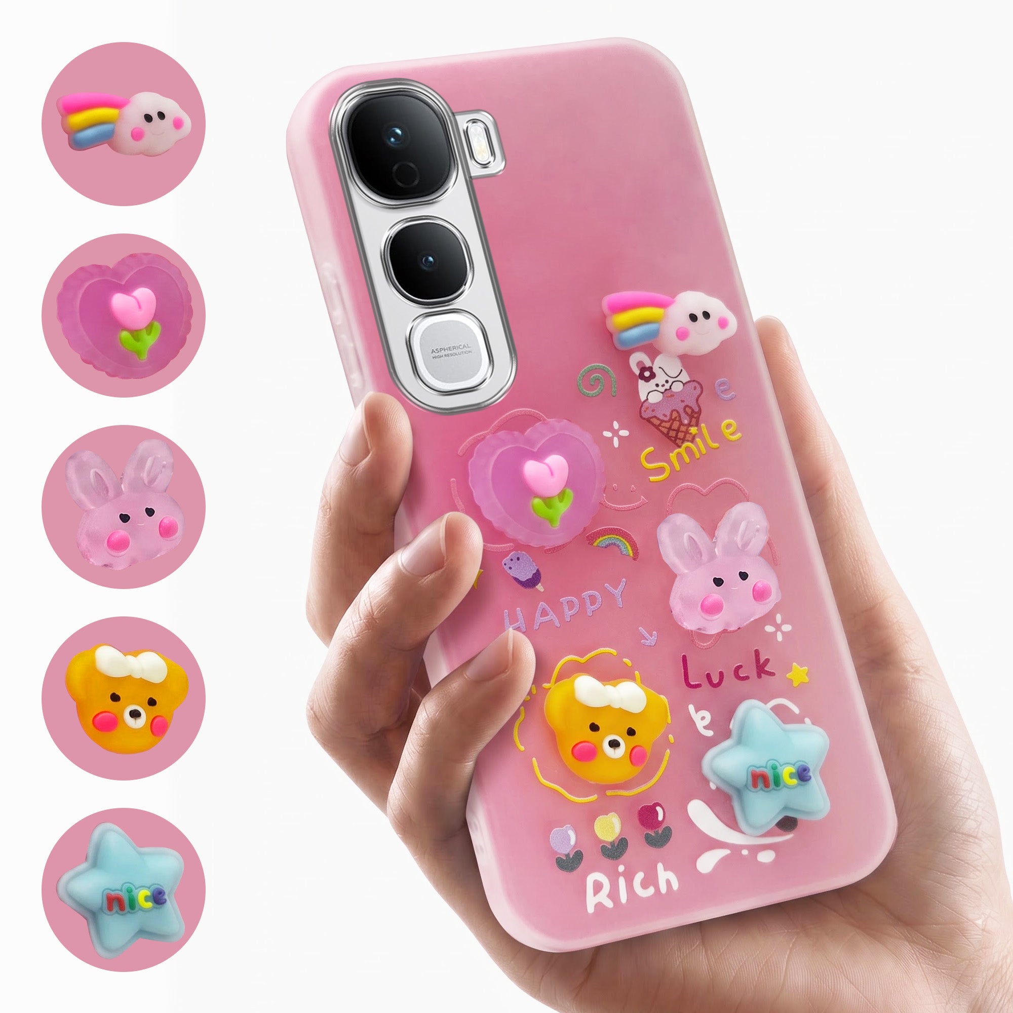 For Vivo Y400 Pro Back Cover Case (Cute 3D cartoon charms design | Slim Aesthetic Case for Girls | Camera Protection | Hard Unbreakable)