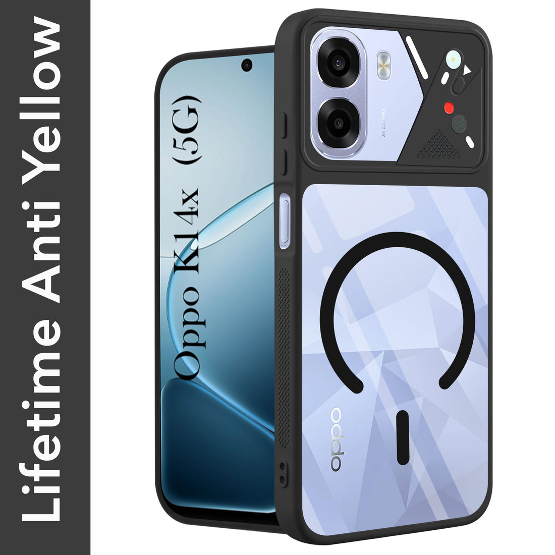 For Oppo K14x 5G Back Cover Case Lifetime Anti-Yellow Clear (Camera Protection | Side Grip | Wireless MagSafe Compatible)