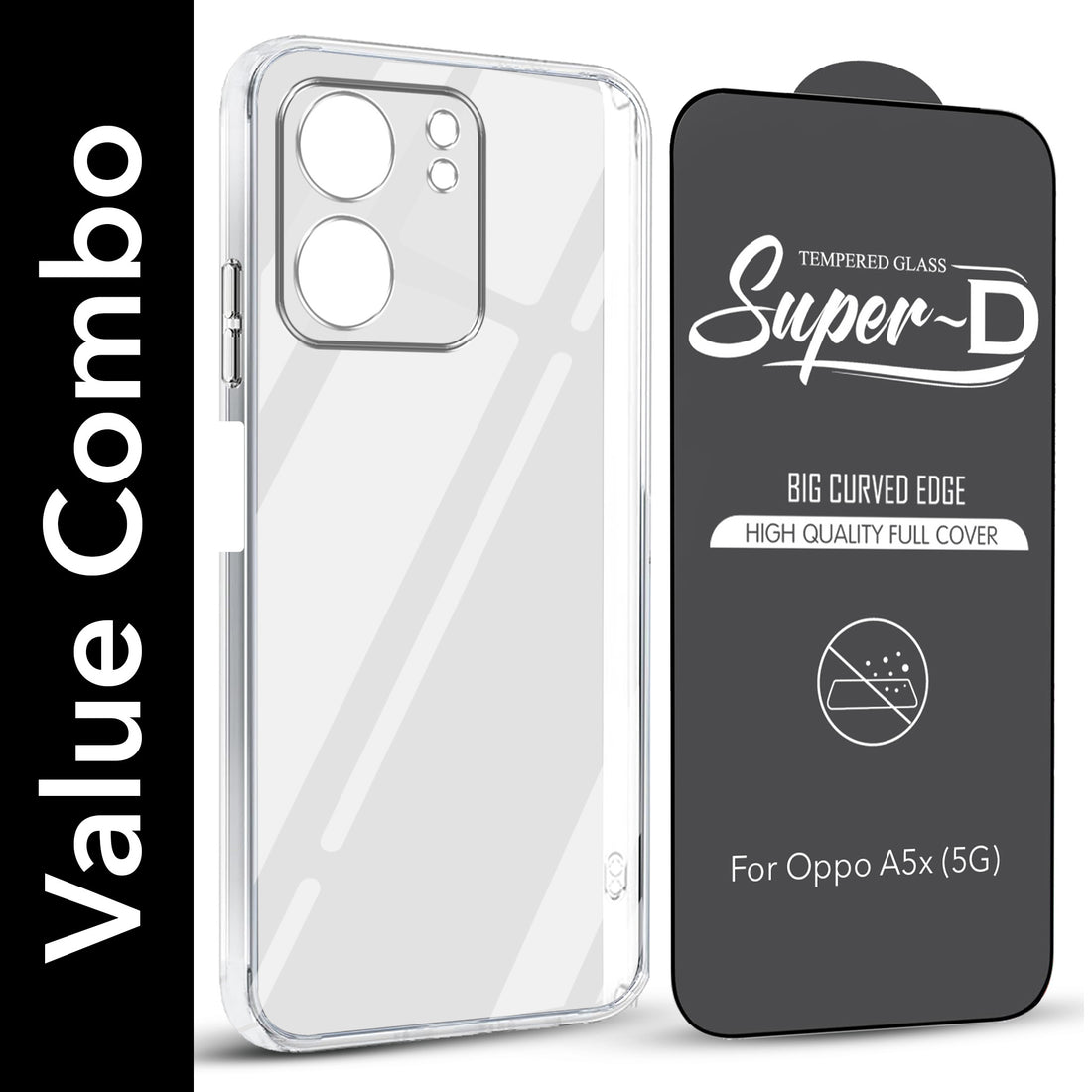 For Oppo A5X Combo with Back Cover and 9H Tempered Glass (Lifetime Anti-Yellow | Sleek Hard Crystal | Oleophobic Coating Screen Glass)