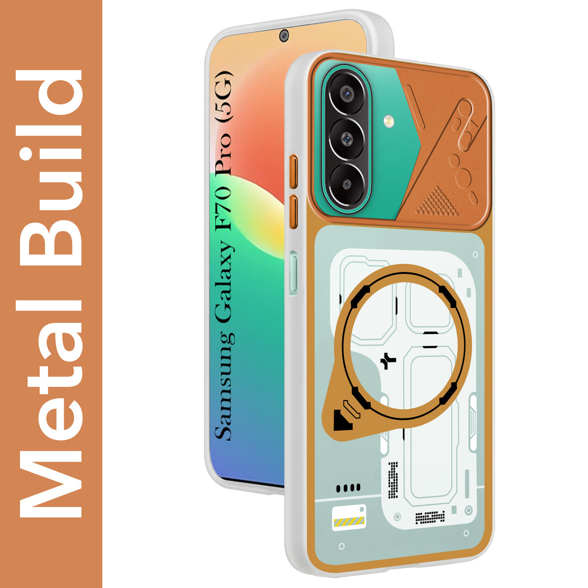 For Samsung Galaxy F70 Pro 5G Metallic Back Cover Case (Metallic Camera Protection & Buttons | Translucent Milky Shade | Hard Polycarbonate)