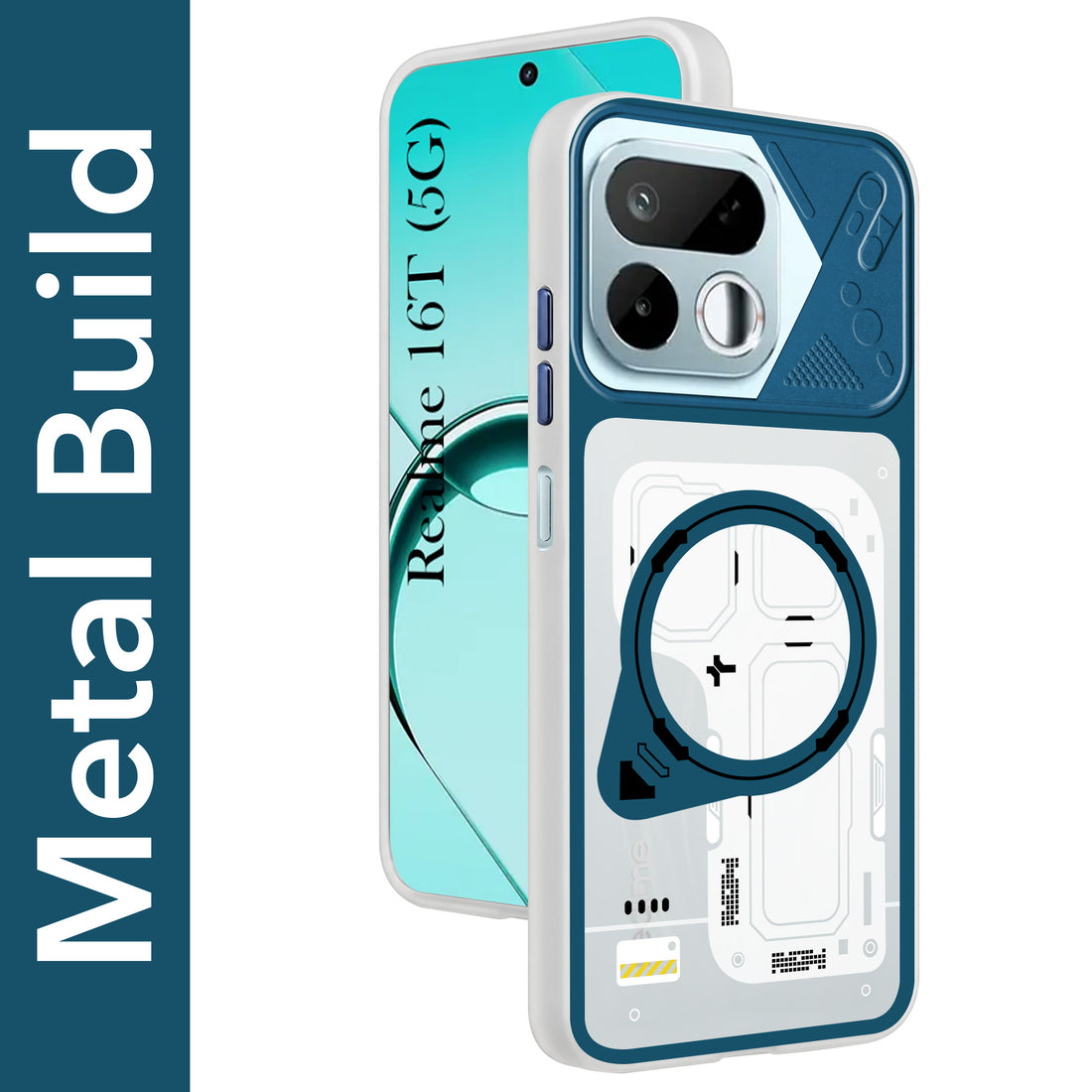 For Realme 16T 5G Metallic Back Cover Case (Metallic Camera Protection & Buttons | Translucent Milky Shade | Hard Polycarbonate)