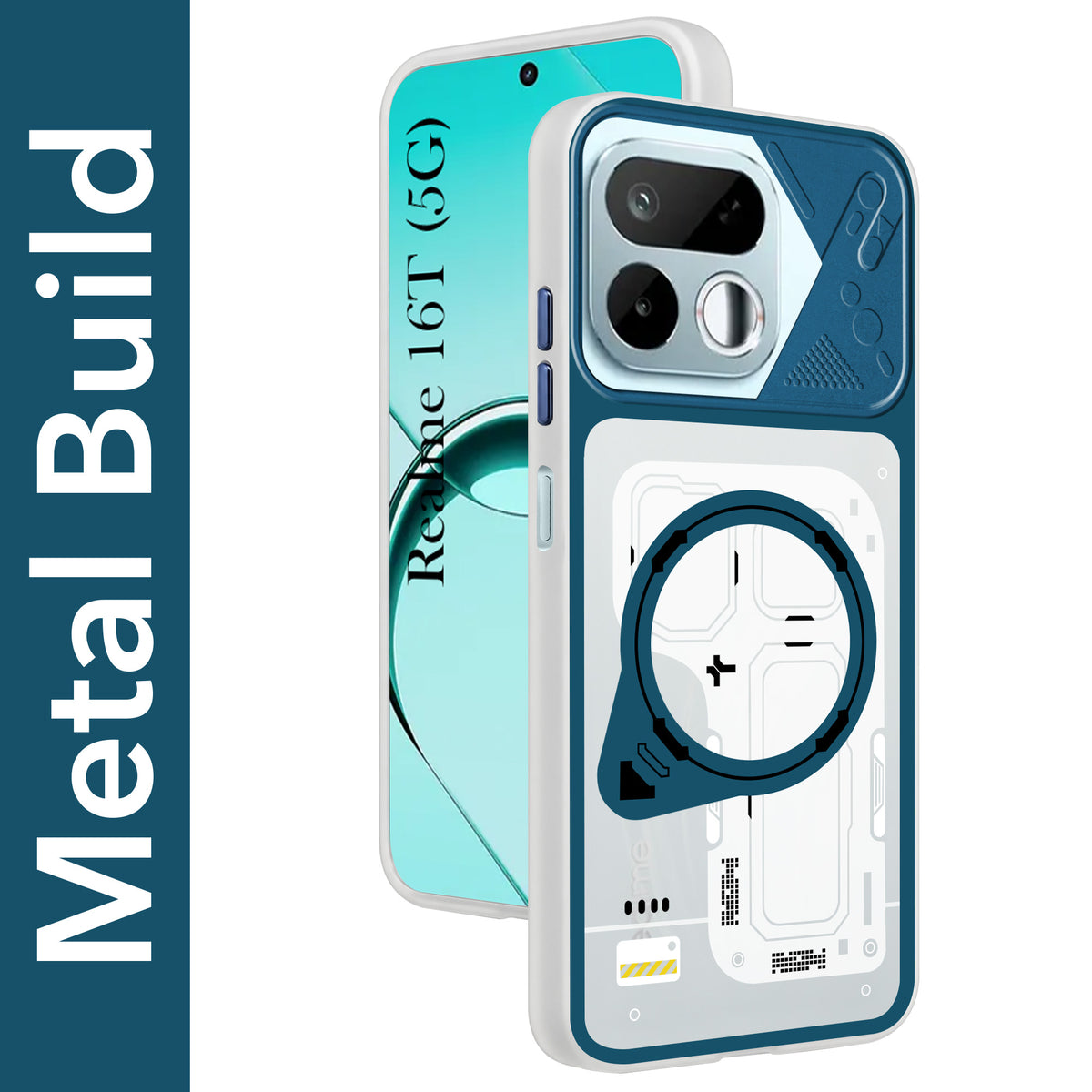 For Realme 16T 5G Metallic Back Cover Case (Metallic Camera Protection & Buttons | Translucent Milky Shade | Hard Polycarbonate)