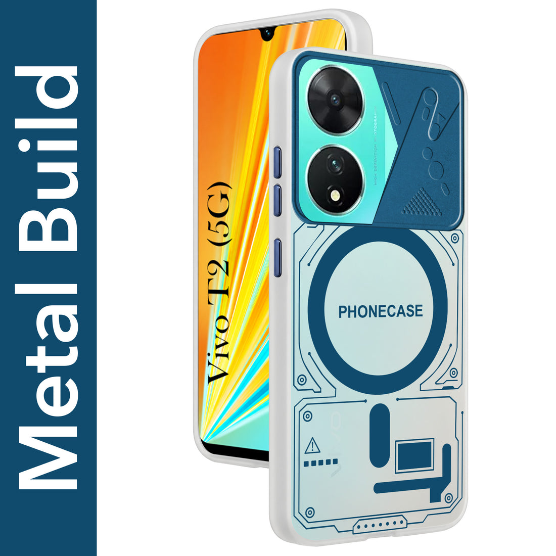 For Vivo T2 Metallic Back Cover Case (Metallic Camera Protection & Buttons | Translucent Milky Shade | Hard Polycarbonate)