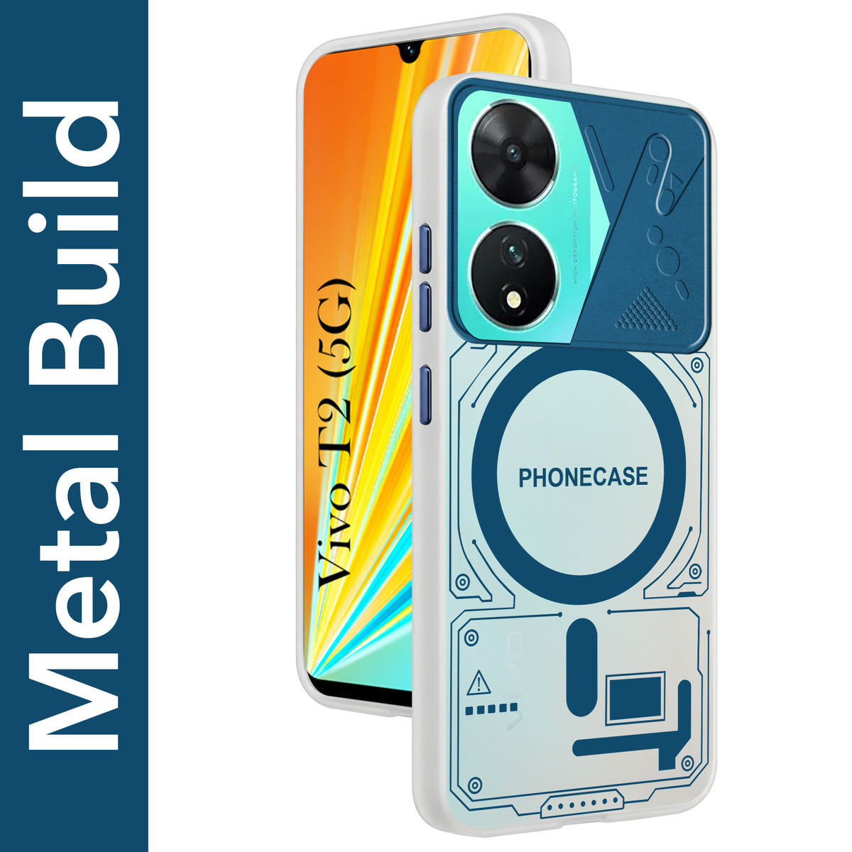 For Vivo T2 Metallic Back Cover Case (Metallic Camera Protection & Buttons | Translucent Milky Shade | Hard Polycarbonate)