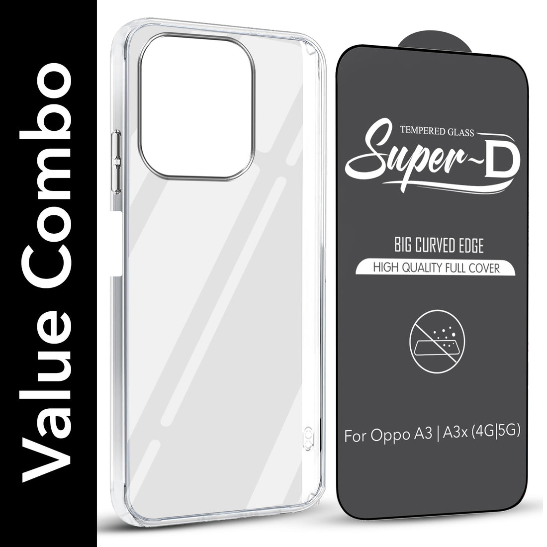 For Oppo A3X (4G/5G) | Oppo A3 5G Combo with Back Cover and 9H Tempered Glass (Lifetime Anti-Yellow | Sleek Hard Crystal | Oleophobic Coating Screen Glass)