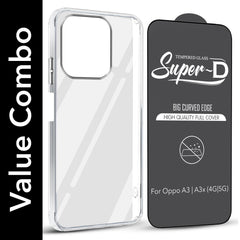 For Oppo A3X (4G/5G) | Oppo A3 5G Combo with Back Cover and 9H Tempered Glass (Lifetime Anti-Yellow | Sleek Hard Crystal | Oleophobic Coating Screen Glass)