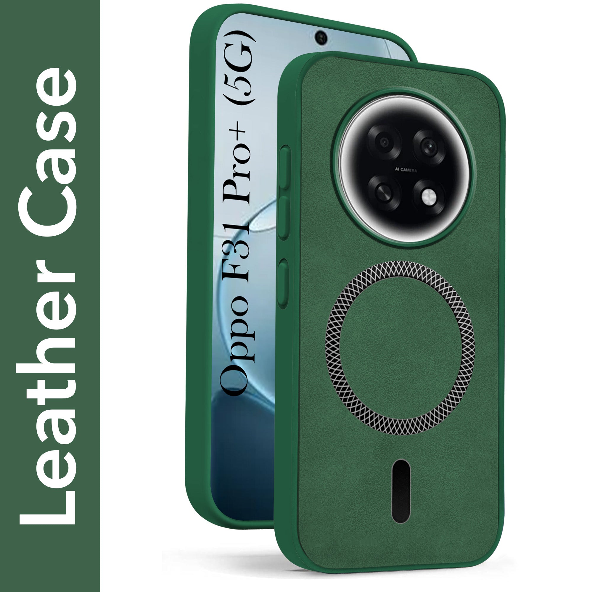 For Oppo F31 Pro Plus Back Cover Case Leather Finish (MagSafe Compatible Wireless Charging | Soft Touch | Camera Bump Protection)