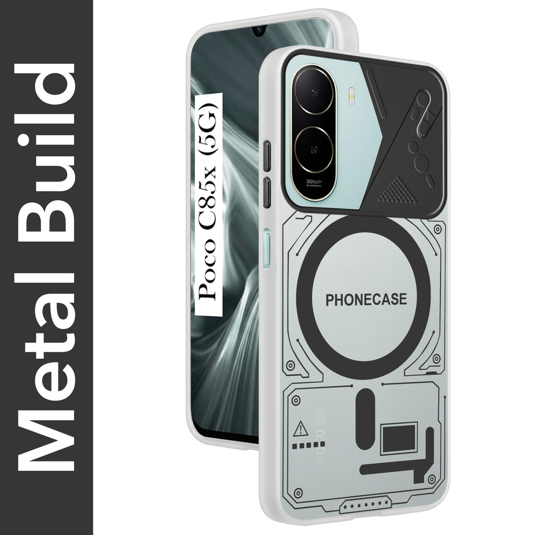 For Poco C85x 5G Metallic Back Cover Case (Metallic Camera Protection & Buttons | Translucent Milky Shade | Hard Polycarbonate)