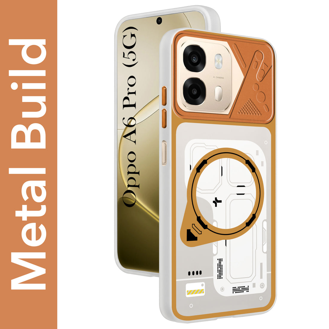 For Oppo A6 Pro Metallic Back Cover Case (Metallic Camera Protection & Buttons | Translucent Milky Shade | Hard Polycarbonate)