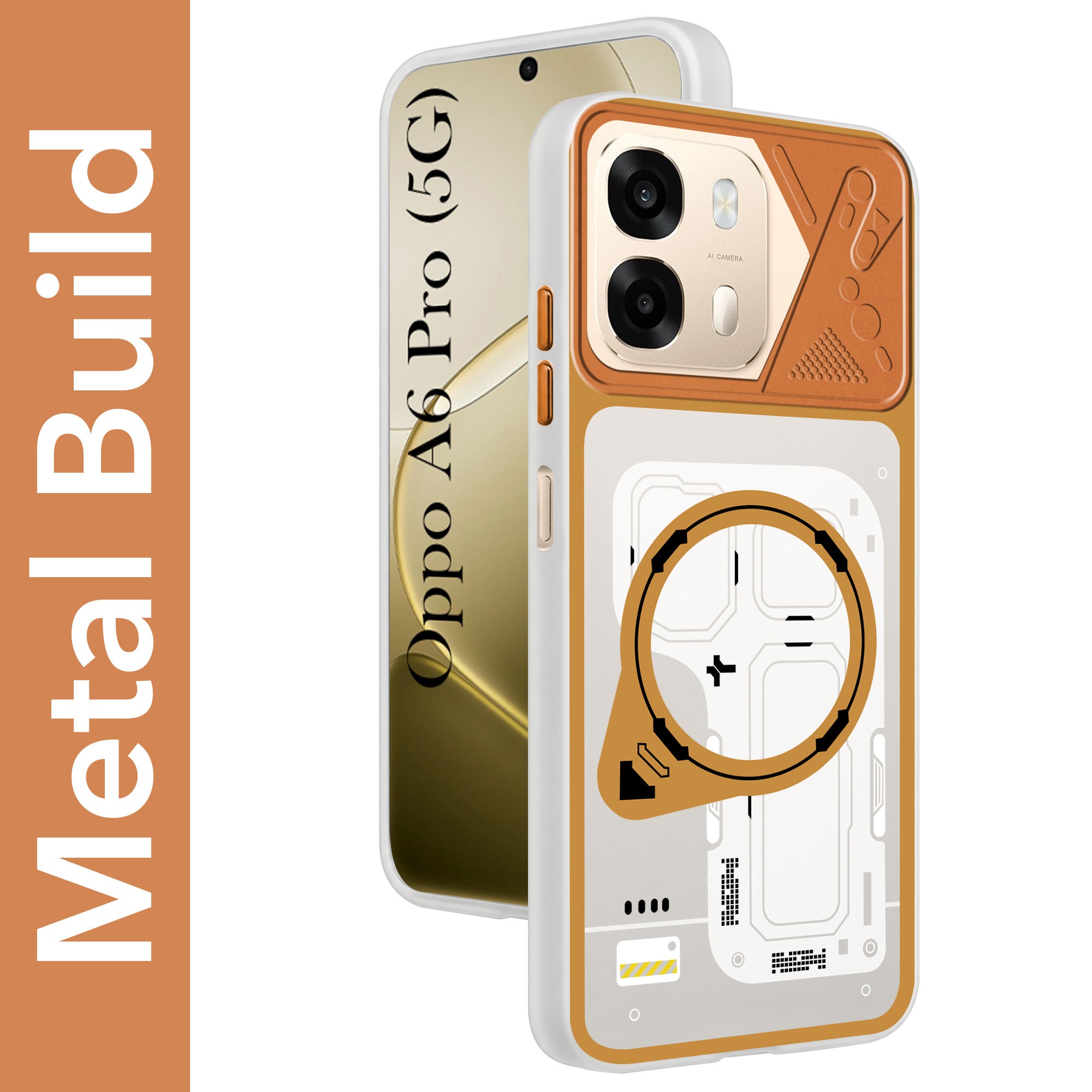 For Oppo A6 Pro Metallic Back Cover Case (Metallic Camera Protection & Buttons | Translucent Milky Shade | Hard Polycarbonate)