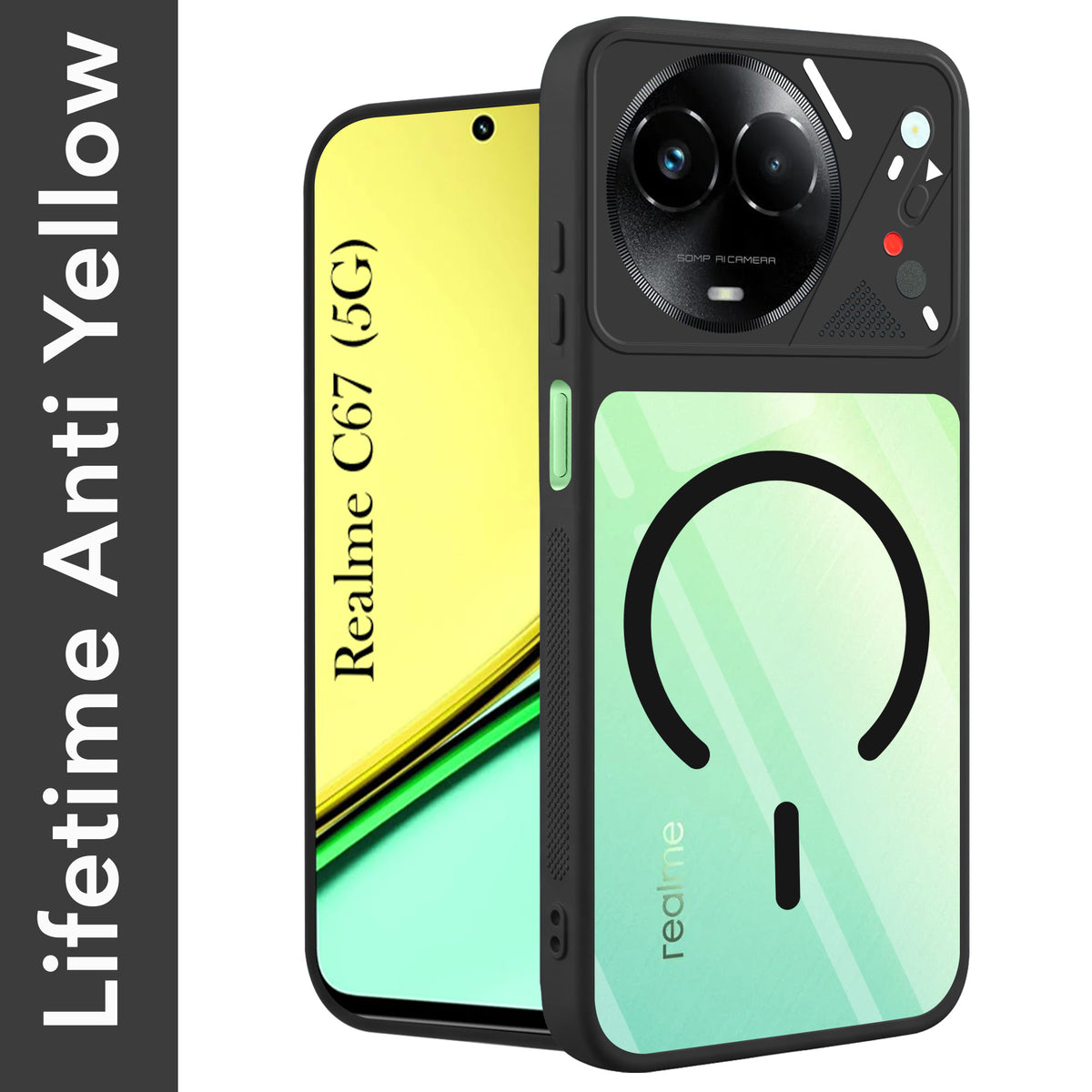 For Realme C67 Back Cover Case Lifetime Anti-Yellow Clear (Camera Protection | Side Grip | Wireless MagSafe Compatible)