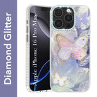 For iPhone 16 Pro Max Back Cover Case (Luxury Floral Glitter Cute Butterfly | Diamond Studded Camera Bump | Girls & Women Design)