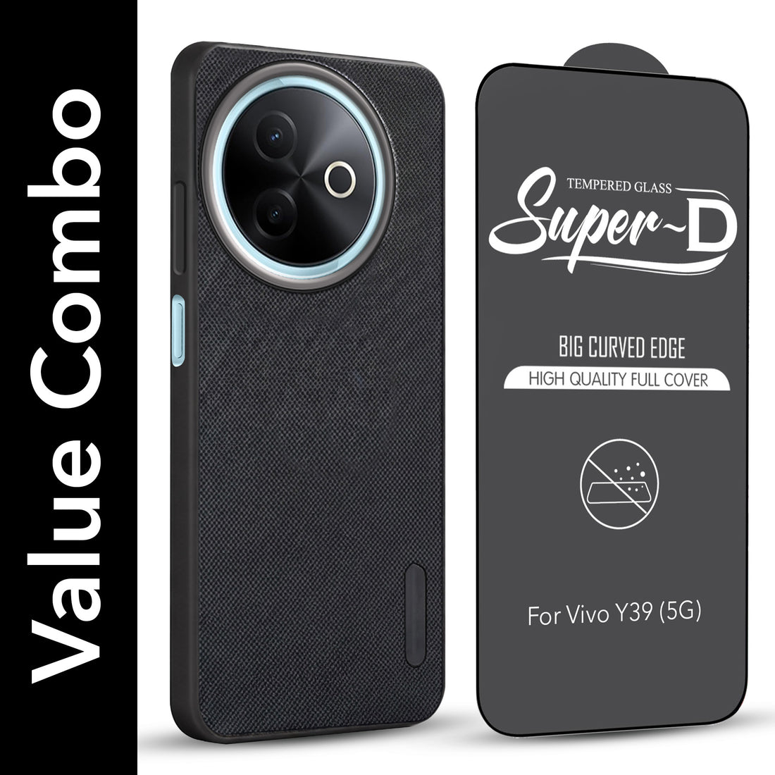 For Vivo Y39 Combo with Back Cover and 9H Tempered Glass (Textured Grip Design | Micro-Fiber Cloth Inside | Oleophobic Coating Screen Glass)