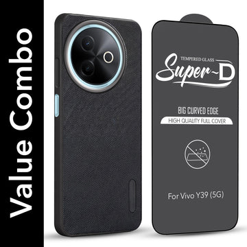 For Vivo Y39 Combo with Back Cover and 9H Tempered Glass (Textured Grip Design | Micro-Fiber Cloth Inside | Oleophobic Coating Screen Glass)