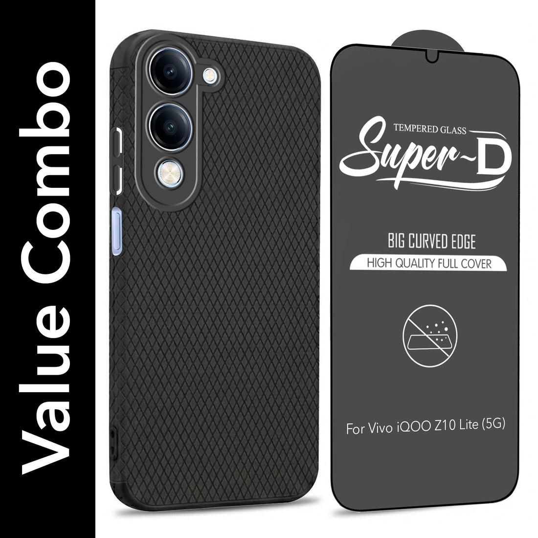 For Vivo iQOO Z10 Lite Combo with Back Cover and 9H Tempered Glass (Liquid Silicone | Camera Protection | Oleophobic Coating Screen Glass)