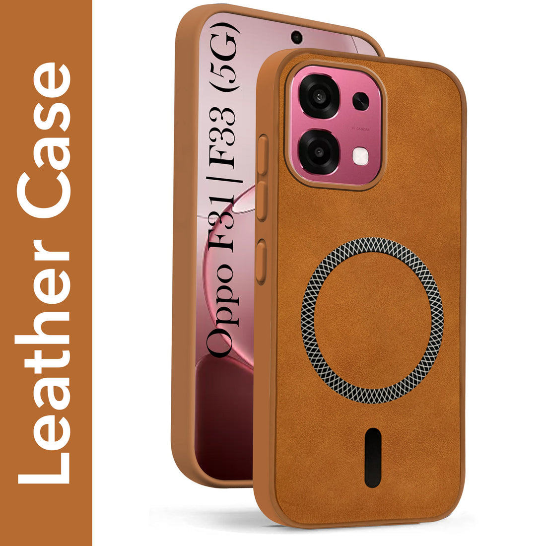 For Oppo F31 5G | Oppo F33 5G Back Cover Case Leather Finish (MagSafe Compatible Wireless Charging | Soft Touch | Camera Bump Protection)