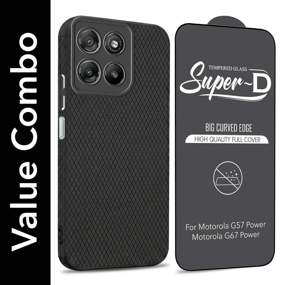 For Motorola Moto G67 Power | G57 Power Combo with Back Cover and 9H Tempered Glass (Liquid Silicone | Camera Protection | Oleophobic Coating Screen Glass)