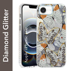 For iPhone 16e | iPhone 17e Back Cover Case (Luxury Floral Glitter Cute Butterfly | Diamond Studded Camera Bump | Girls & Women Design)