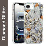For iPhone 16e Back Cover Case (Luxury Floral Glitter Cute Butterfly | Diamond Studded Camera Bump | Girls & Women Design)