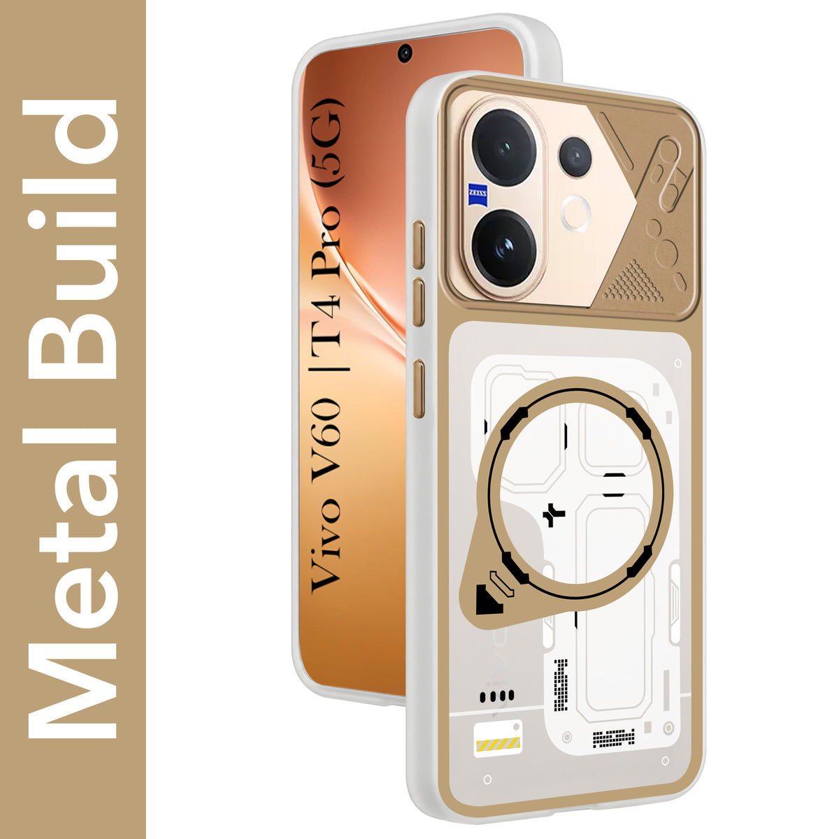 For Vivo V60 | Vivo T4 Pro Metallic Back Cover Case (Metallic Camera Protection & Buttons | Translucent Milky Shade | Hard Polycarbonate)