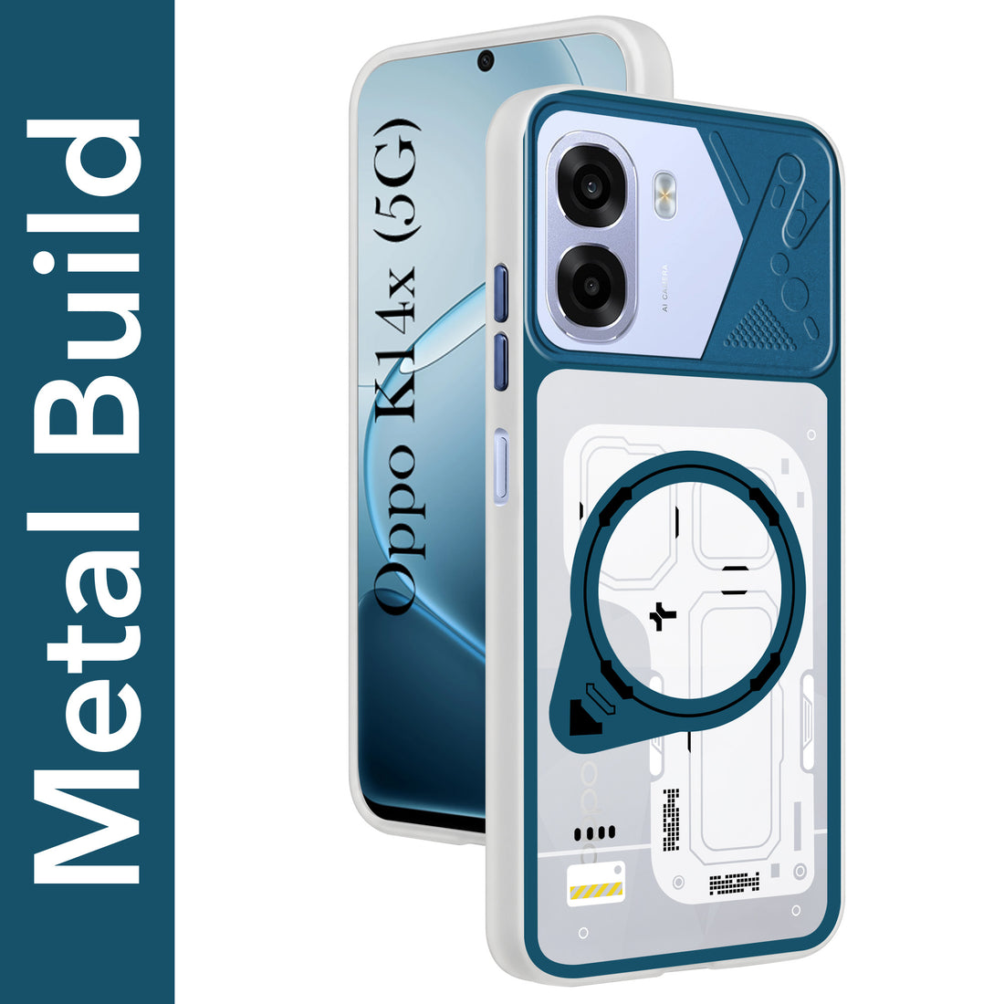 For Oppo K14x 5G Metallic Back Cover Case (Metallic Camera Protection & Buttons | Translucent Milky Shade | Hard Polycarbonate)