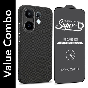 For Vivo X200 FE Combo with Back Cover and 9H Tempered Glass (Liquid Silicone | Camera Protection | Oleophobic Coating Screen Glass)