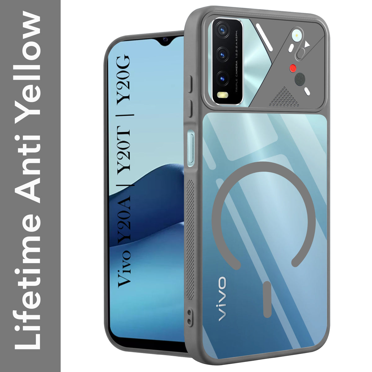 For Vivo Y20A | Y20T | Y20G Back Cover Case Lifetime Anti-Yellow Clear (Camera Protection | Side Grip | Wireless MagSafe Compatible)