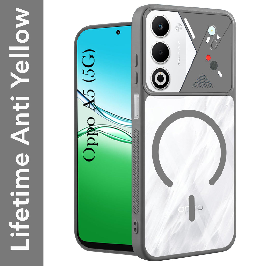 For Oppo A5 5G Back Cover Case Lifetime Anti-Yellow Clear (Camera Protection | Side Grip | Wireless MagSafe Compatible)