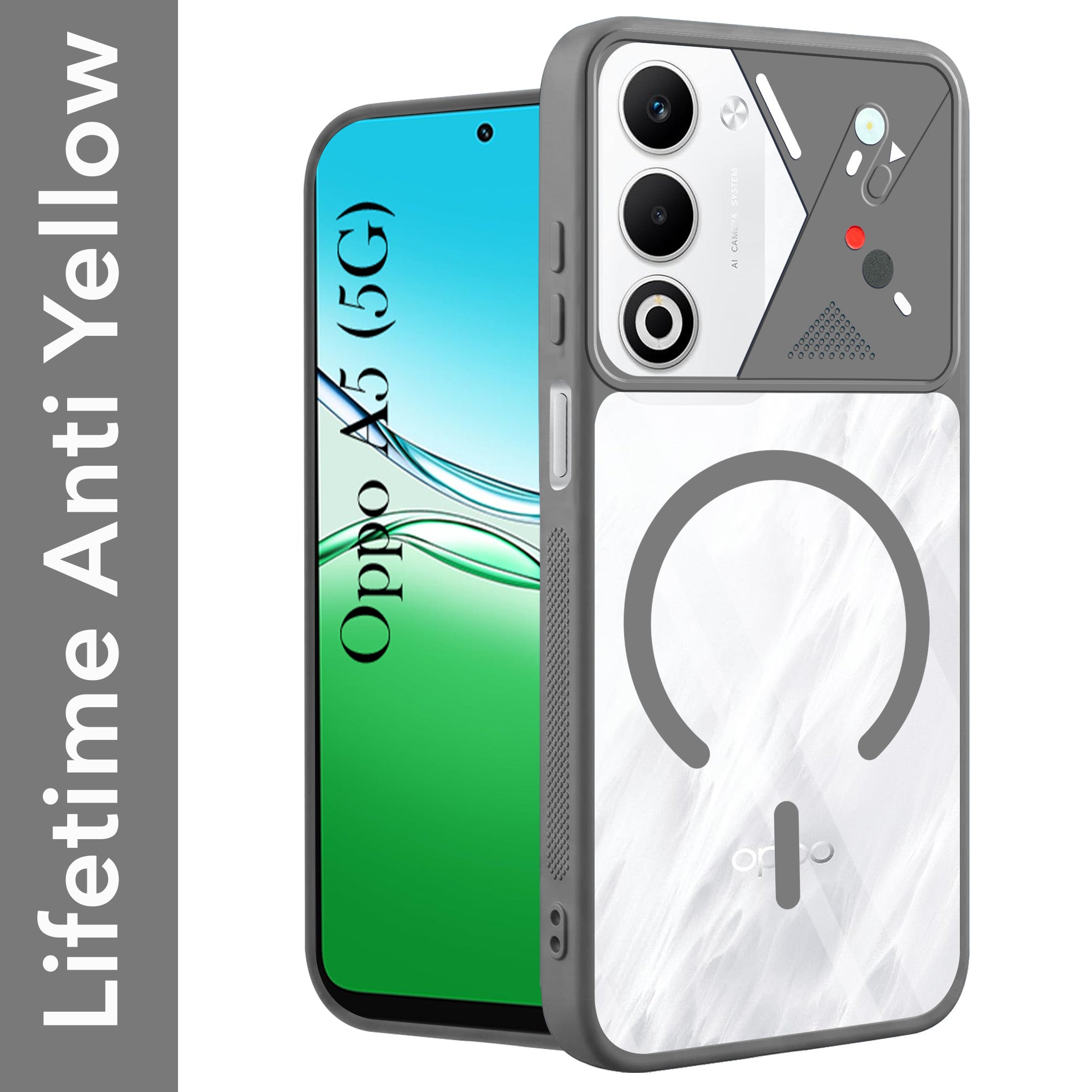 For Oppo A5 5G Back Cover Case Lifetime Anti-Yellow Clear (Camera Protection | Side Grip | Wireless MagSafe Compatible)