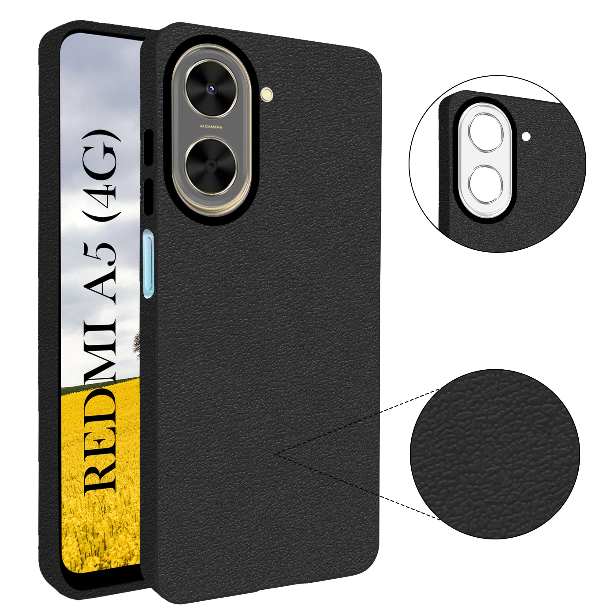 For Redmi A5 4G Back Cover Case (Glass Like Camera Protection | Leather Feel | Minimalist Professional Grip)